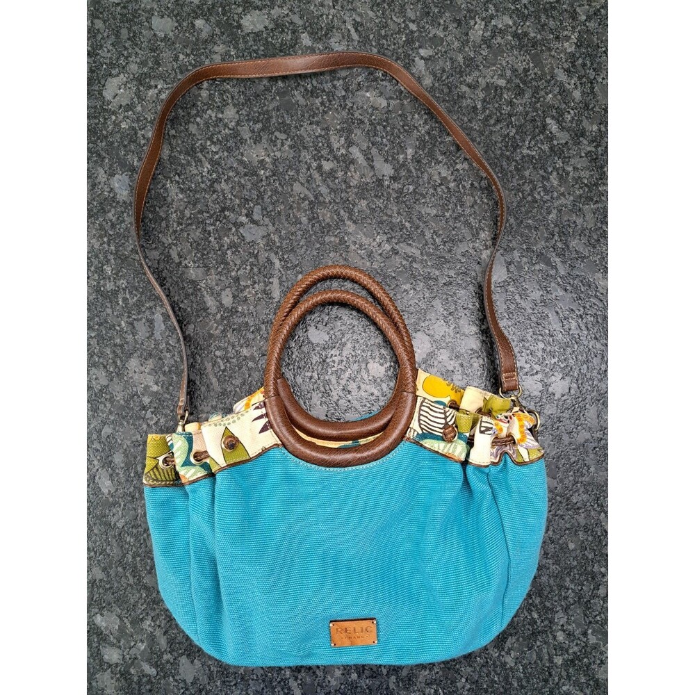 Relic by Fossil Woven Turquoise & Floral Canvas Hobo Bag Strap & Braided Handles